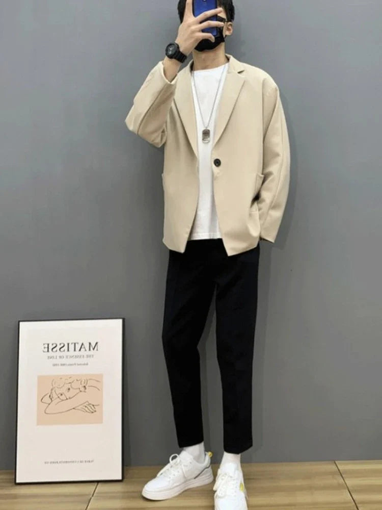 Casual Suit Jacket Early Spring Light Mature Style Men's Korean Trendy Single Blazer Suit Set