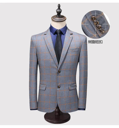 Men's Suit Set – Blazer, Vest & Trousers – British Grid Smart Casual for Business & Weddings