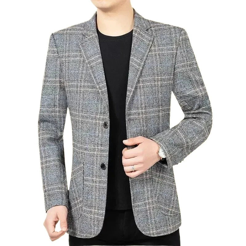 2026 Blazer Men's Fashionable Business Banquet Dance Singer Plaid Fitted Casual Trendy Wedding Banquet Dress Performance Blazer
