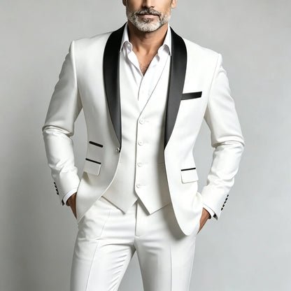 Costume 3 pièces pour homme à revers châle — Coupe ajustée, à simple boutonnage, idéal pour les mariages, les banquets et diverses occasions décontractées