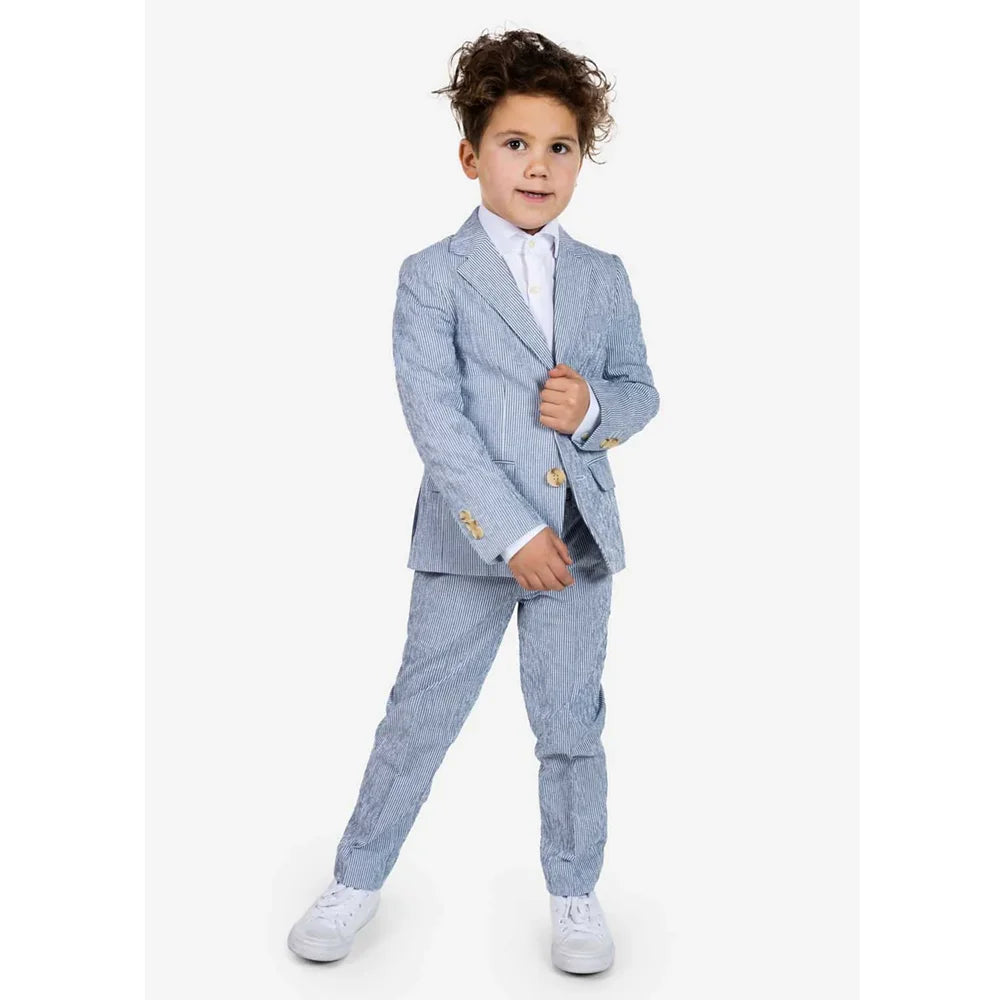 Boy Suits Chic Notch Lapel Single Breasted Pinstripe Blazer with Pants Formal Daily Casual Fashion Slim Children's Clothing