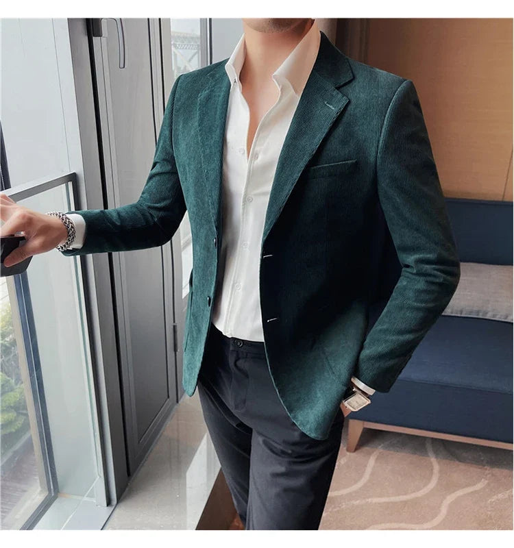2023 Fashion Men's Corduroy Blazers Top Quality Business Casual Suit Jackets Slim Fit Wedding Groom Streetwear Social Dress Coat