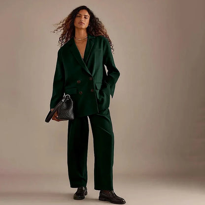 Leisure Brown Double Breasted Women Pants Set High-end Female Two Pieces(Jacket+Trousers)أطقم بناطيل