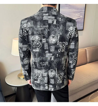 2024 Autumn Winter Jacquard Denim Suit Jacket for Men Fashion Business Casual Blazers Streetwear Social Men Clothing