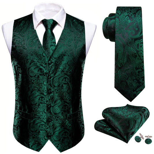 Men's Vest Set with Paisley Floral Pattern – Matching Tie & Cufflinks for Weddings and Formal Events