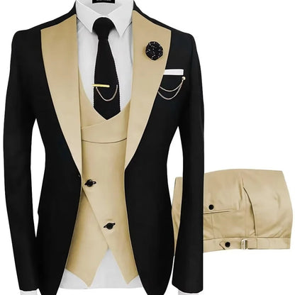 Ensemble de costume 3 pièces multicolore pour homme - Mariage, bal de promo, affaires - Coupe ajustée - Smoking de marié - Blazer style britannique