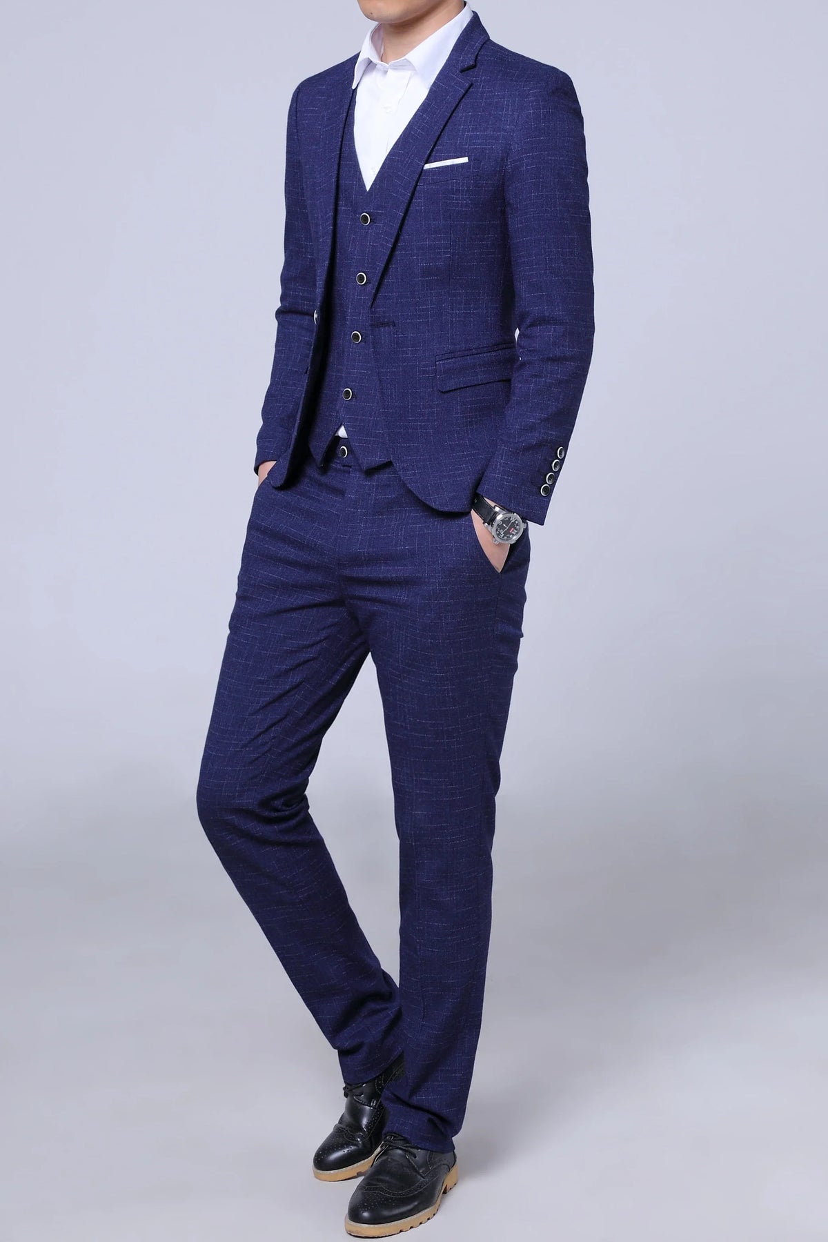 Men's Slim Fit Plaid Suit – 3-Piece & 2-Piece Formal Tuxedo for Wedding, Business & Social Events