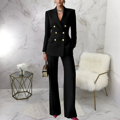 Pure Color Button up Long Sleeve Shirt And Pants Set Formal Streetwear Polyester Spandex Women's Casual Outfit Four Seasons