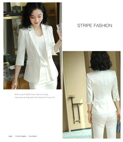 High-end Premium Women's Blazer Pant Two Piece Office Suit 2022 Spring New Elegant Temperament Female Jacket Casual Ninth Pants