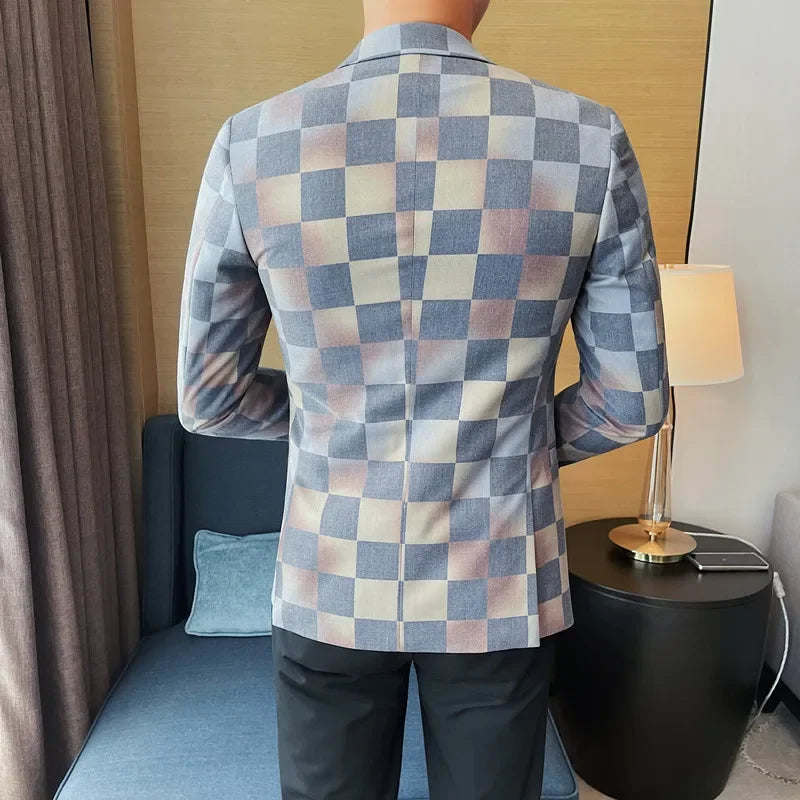 British Style Luxury Plaid Suit Jacket 2025 Spring New Men High-end Business Slim Blazers Groom Wedding Social Party Dress Coats