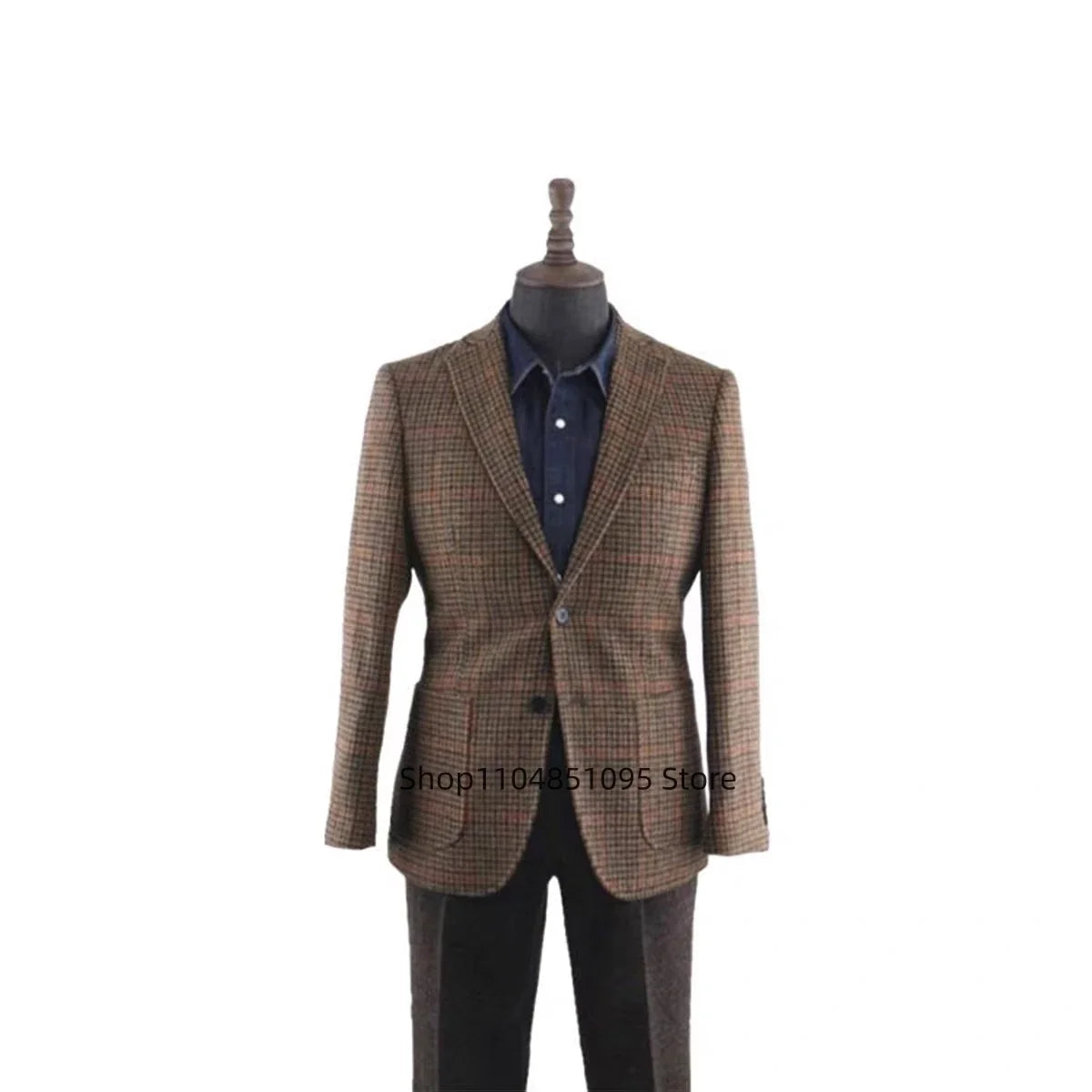 Casual Single Breasted Plaid Suits Blazer Slim Fit Brown Houndstooth Check Wedding Groom Tuxedo Jacket Fashion Winter One Coat