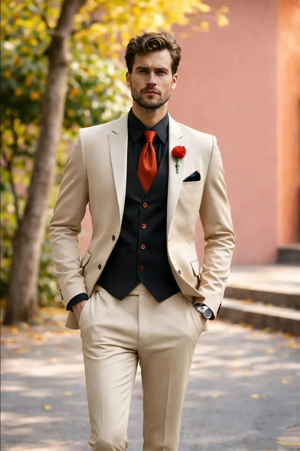 Men's 3-Piece Slim Fit Suit – Groomsmen & Wedding Suit – Jacket, Vest & Pants