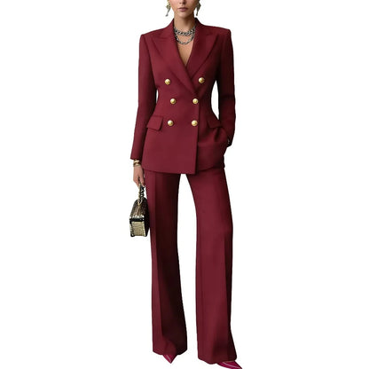 Pure Color Button up Long Sleeve Shirt And Pants Set Formal Streetwear Polyester Spandex Women's Casual Outfit Four Seasons
