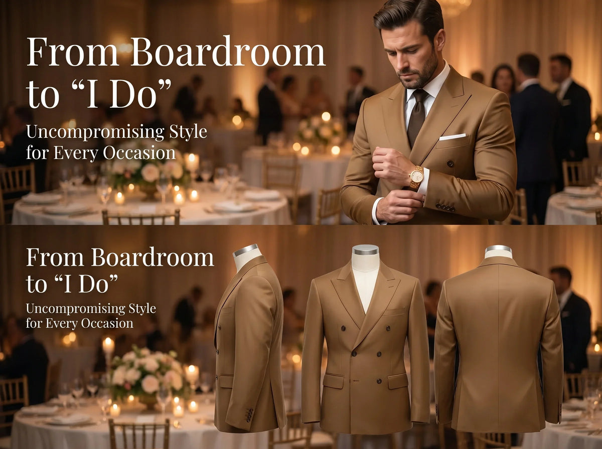 Plus Size Men Suits,Men's Luxury Brown Double Breasted Suit Jacket, Wedding & Event Formal Blazer