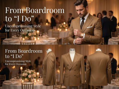 Plus Size Men Suits,Men's Luxury Brown Double Breasted Suit Jacket, Wedding & Event Formal Blazer