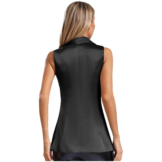 Womens Sparkly Sequins Suit Vest Jacket V-neck Sleeveless Waistcoat for Formal Banquet Wedding Party Pageant Stage Performance