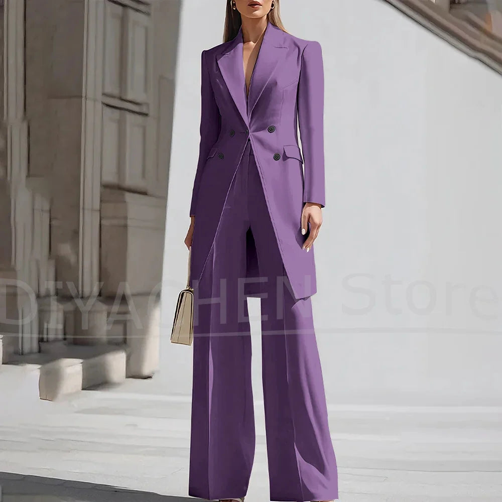 Luxury Women Pants Sets 2 Piece Chic Peak Lapel Double Breasted Outfit Fashion Elegant Daily Casual Party Office Lady Suits