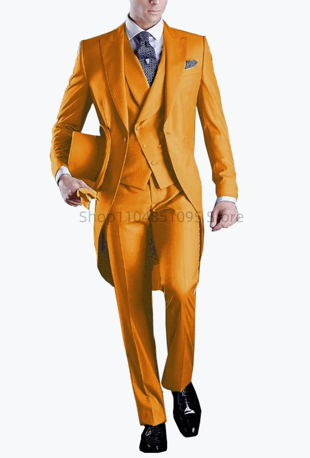 Men's 3-Piece Solid Long Tailcoat Tuxedo Set Formal Wedding Groom Clothing Jacket Pants Vest for Prom Party Fashion Male Suits