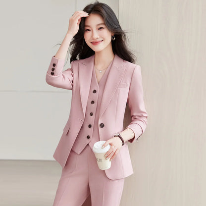 Korean Style Fashion Blazer Trousers Suit Women 2026 Autumn Long Sleeve Jacket and Pants 2 Piece Matching Set Outfit Pink