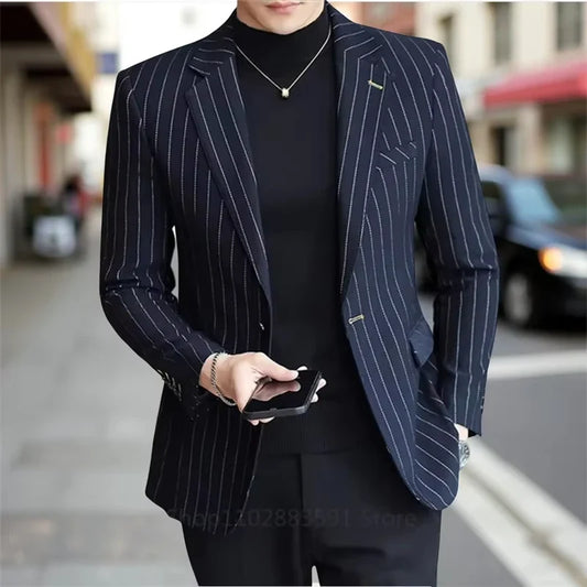 1 Piece Striped Men's Suit Jacket Slim Fit Blazer Single-breasted Suit Business Casual Professional Formal Business