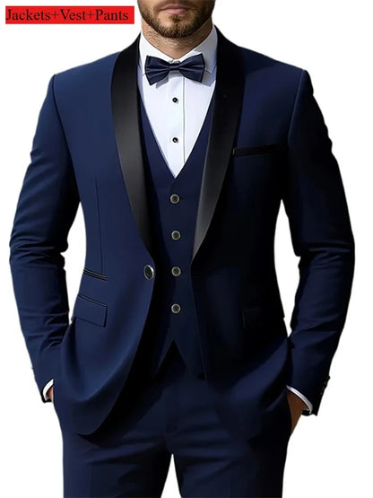 Ensemble de costume habillé pour homme, coupe ajustée, décontracté pour affaires, smoking de mariage, manches longues, revers crantés, marié