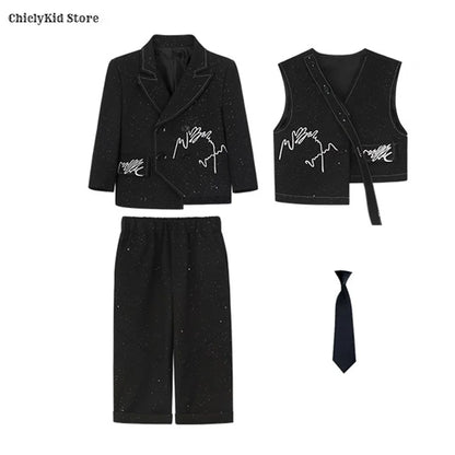 Boys Solid Double Breasted Blazer Jack Vest Pants Children Suit Waistcoat Wedding Clothes Sets Toddler Formal Dress Kids Tuxedos