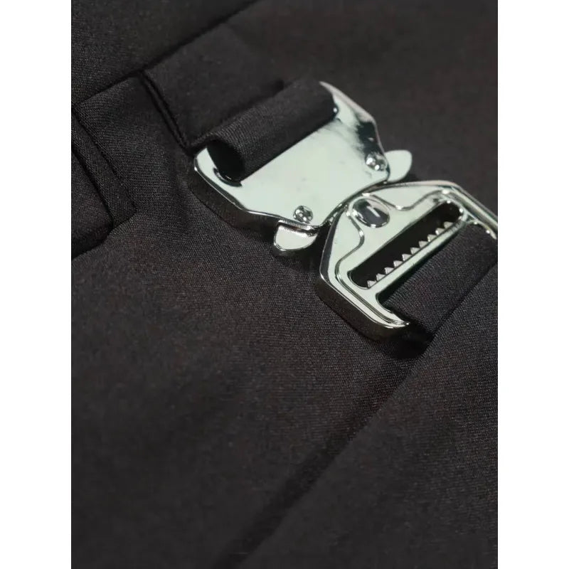 Vintage Men's Metal Buckle Designer Blazer Masculino Gentleman Slim Fit Business Performance Suit Elegant Black Jacket Coats