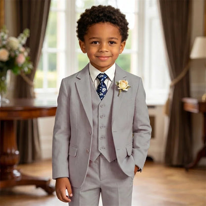 Boys 4-Piece Formal Suit Set – Single Breasted, Notched Collar, Wedding & Occasion Wear