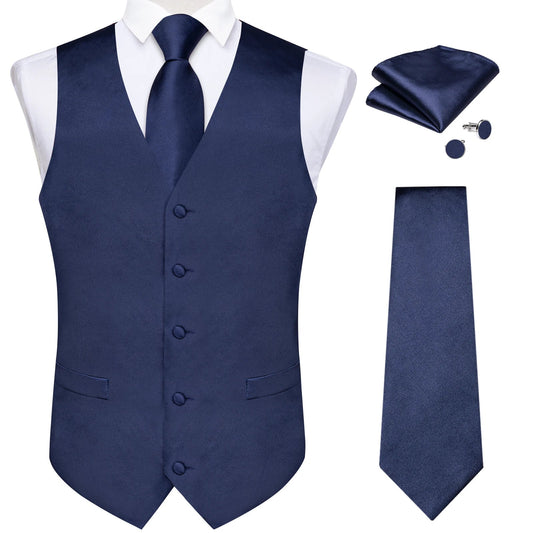 Men's Satin Suit Vest – Solid Blue Formal Waistcoat for Weddings & Business