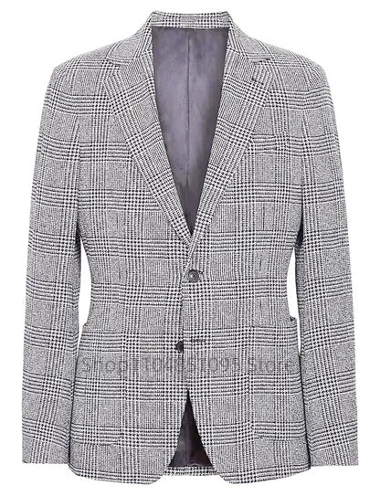 Casual Men's Houndstooth Suit Blazer Notch Lapel Two Buttons Plaid Jacket Prom Party Tuxedo Office Business Wedding One Coat