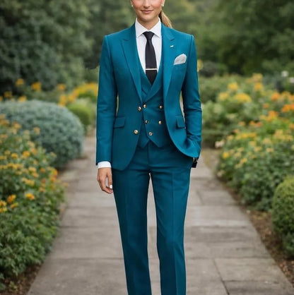 New Blue Formal Business Women Suit Wedding Party Prom Ladies Mother Girl Tuxedos Costume 3 Piece Set Blazer Vest Pants