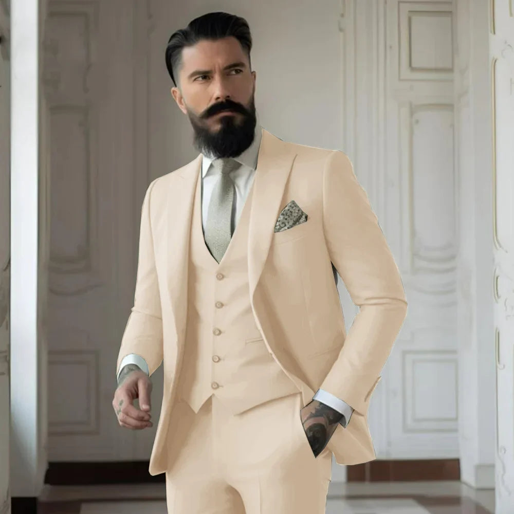 Green Men's Slim Fit 3 Piece Suits (Jacket+Vest+Pant) Wedding Groom Tuxedos Prom Formal Male Party Blazers