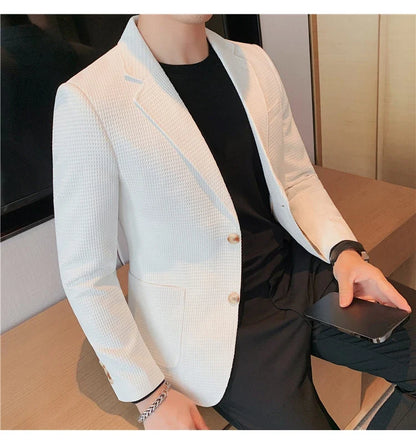 2025 Spring New Waffle Suit Coats Men Slim Fit Business Casual Blazer Jacket Homme Formal Groom Prom Wedding Tuxedo 4XL-M
