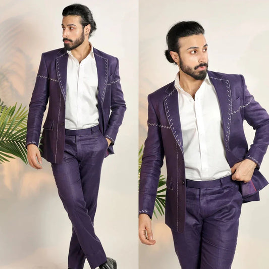 Leisure Men's Suit 2 Pieces Blazer Pants Bow Collar Beading Appliques Wedding Tuxedos Work Business Formal Costomized