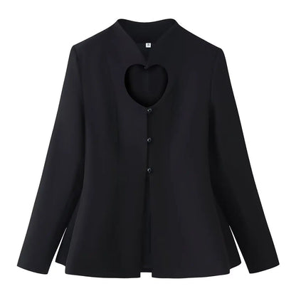 Women Black Gothic Emo Jacket Coat Vintage Fashion Coats Streetwear Long Sleeve Heart Hollow Jacket Outerwear 2000s Clothes 2026