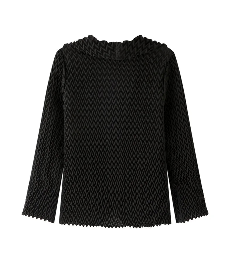 Pleats Original High-end Simple Solid Wave Pleated Small Suit Casual Versatile Long-sleeved Short Jacket Female Spring