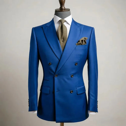 Mens Green Double Breasted 1 Piece Blazer Slim Fit Wedding Suit Flap Pockets Decorative Cuff Buttons Jacket Groom Prom