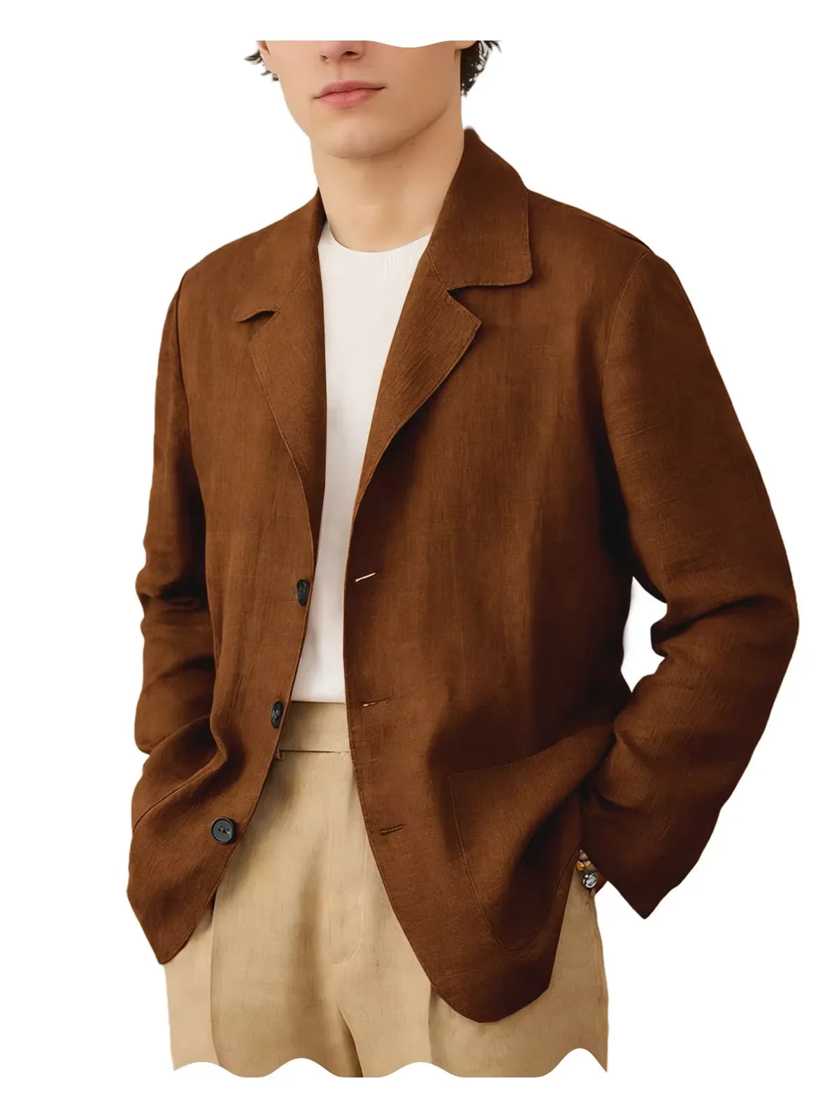 Blazer Men Linen Cotton Single Breasted Classic Fit Lightweight Summer Sport Coat for Beach and Casual Wear