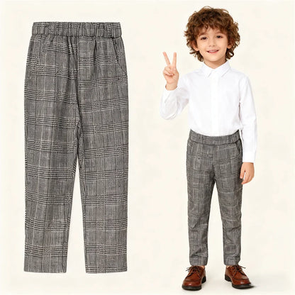 Kids Suit Trousers Plaid Elastic Waist Smart Casual Pants for Boys and Girls