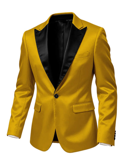 Men'sn Satin Tuxedo Blazer Black Peak Lapel One Button Slim Fit Suit Jacket Formal Business Casual Suit For Wedding Party Prom