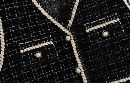 Women's Contrast Knitted Vest New Autumn Short Sleeveless Jacket V-neck Single Breasted Waistcoat Female Coats Chaleco Mujer