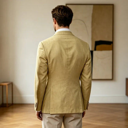 Men's Linen Blazer Notch Lapel Slim Fit Double Breasted Lightweight Breathable Suit Jacket Casual Business Coat for Daily Wear