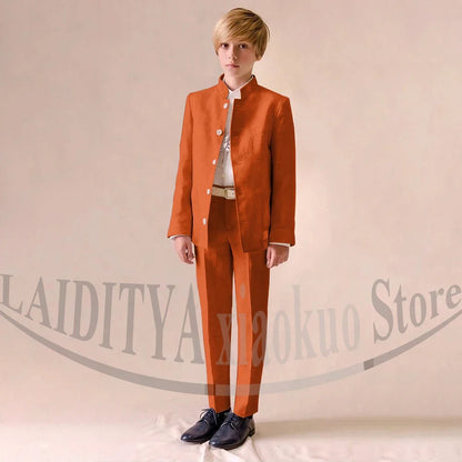 Chic Linen Boy Suits Fashion Stand Collar Single Breasted Blazer with Pants Formal Wedding Tuxedo Daily Casual Kids Clothes