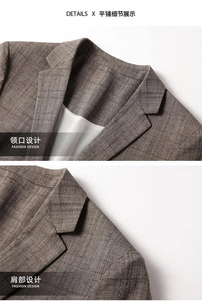Men's Casual Blazer Single Breasted Spring Autumn Versatile Suit Jacket Grey Coffee