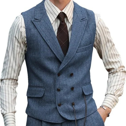Men's Double Breasted Dress Vest Smart Casual Waistcoat for Business and Formal Occasions