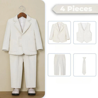2026 New Jacquard Suit Set 4 Pieces Wedding Ring Bearer Outfit,Handsome Notched Lapel Kids Suits Party Tuxedo 90-160cm