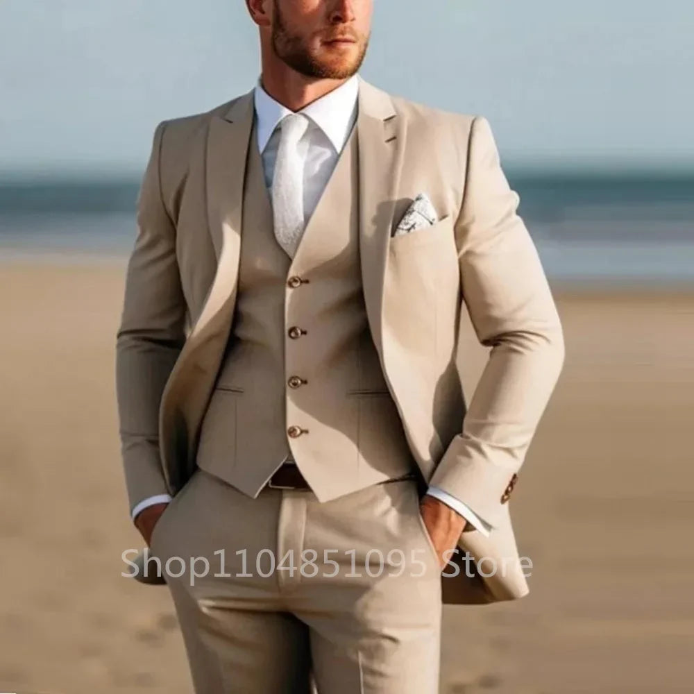 Men's 3-Piece Slim Fit Suit – Blazer, Vest & Pants Set for Wedding & Business