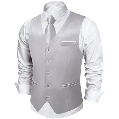 Men's Satin Suit Vest Set with Necktie Bow Tie Handkerchief and Cufflinks for Wedding and Formal Occasions