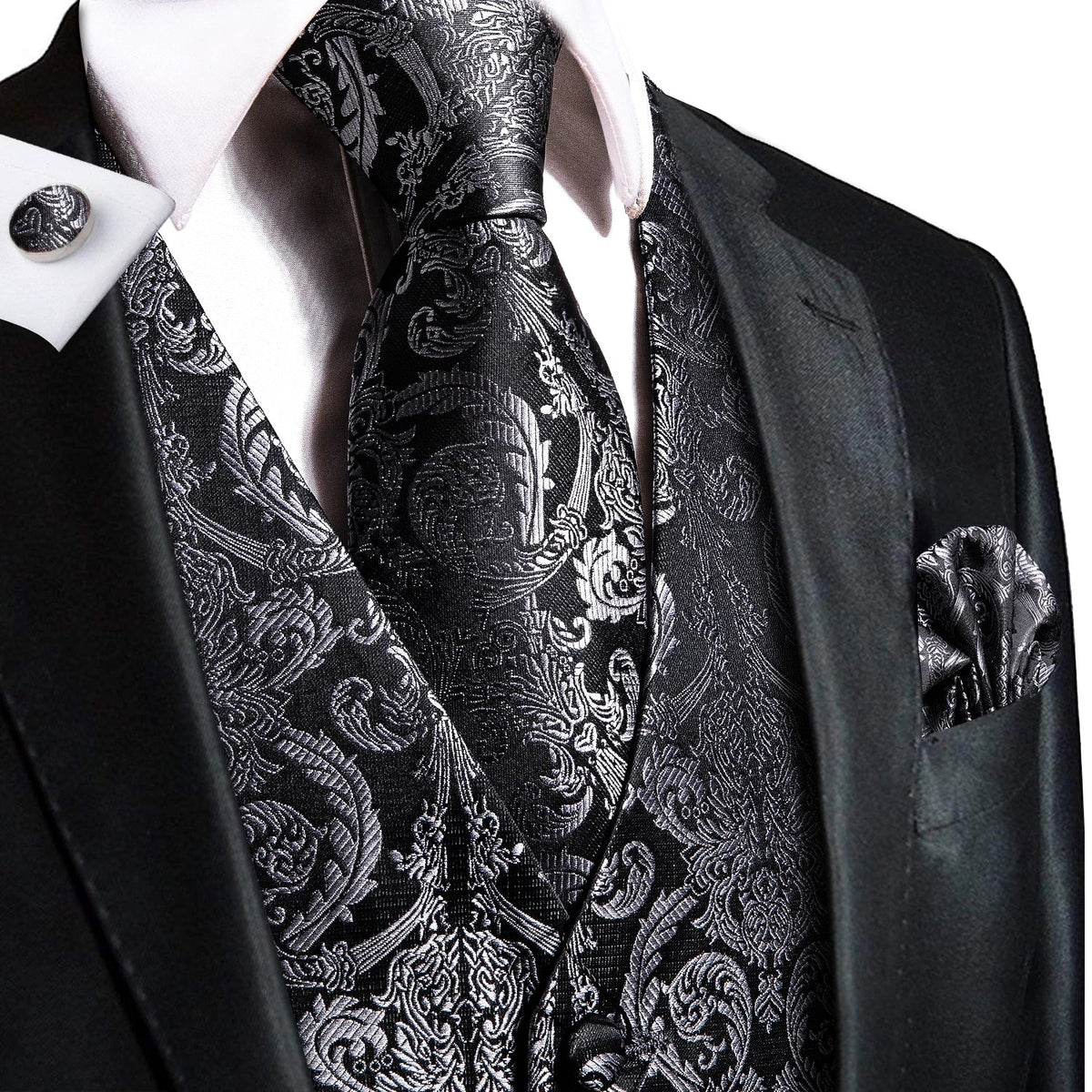Men's Floral Paisley Vest and Tie Set – Formal Waistcoat with Necktie and Pocket Square for Weddings and Business Events