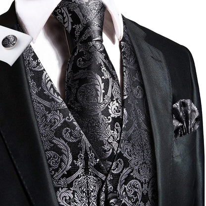 Men's Floral Paisley Vest and Tie Set – Formal Waistcoat with Necktie and Pocket Square for Weddings and Business Events